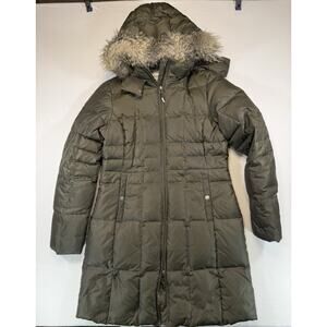 Eddie Bauer Goose Down Long Puffer Parka Faux Fur Hood Women’s M